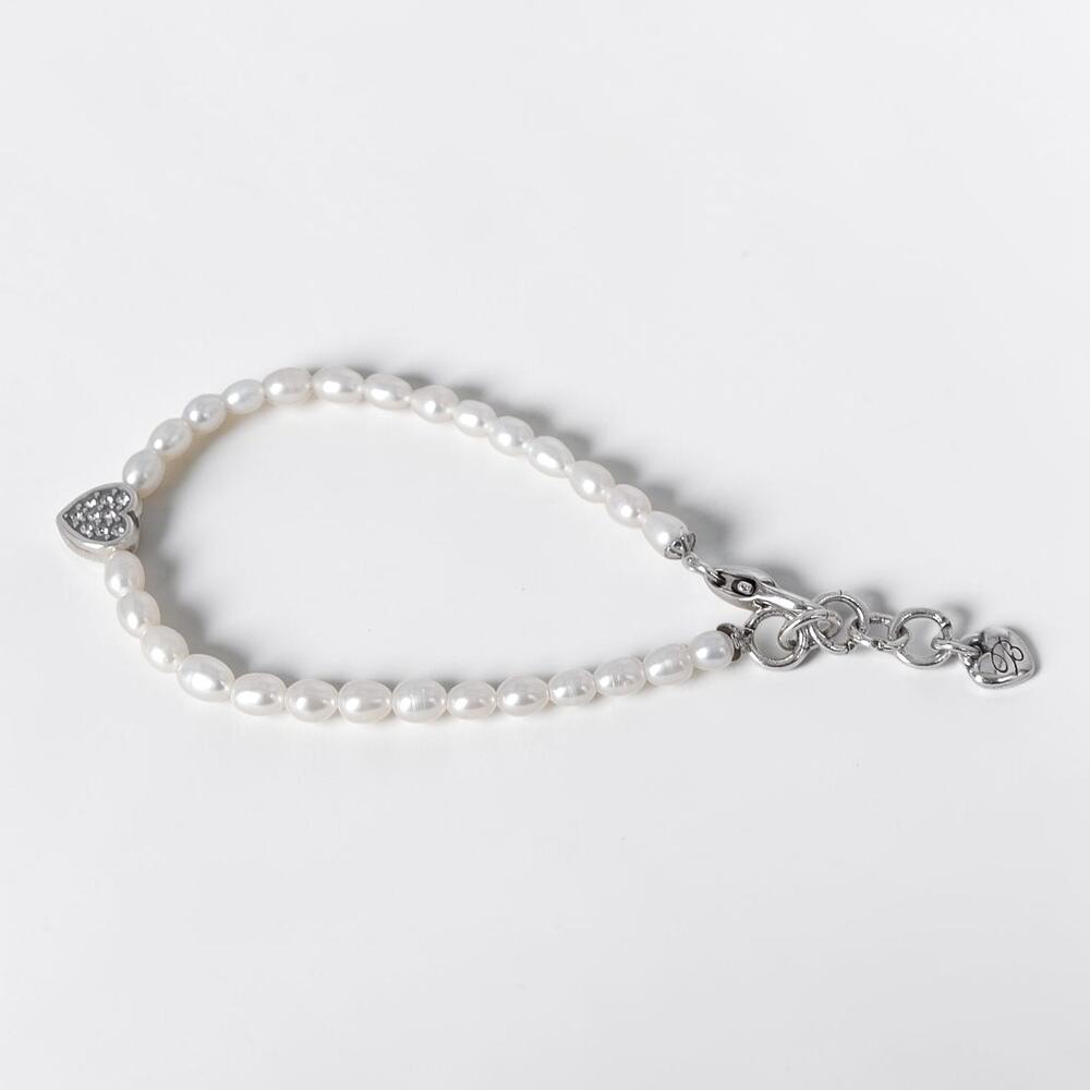 Brighton Meridian Zenith Heart Pearl Bracelet Silver Plated 7-8" Adjustable - Picture 4 of 6